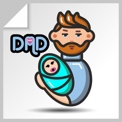 Father with newborn-holiday icons for father's day or for birthday. Vector Isolated flat colorful illustration.