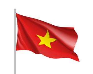 Waving flag of Vietnam. Illustration of Asian country flag on flagpole. Vector 3d icon isolated on white background