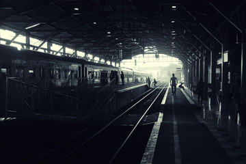 Dark train station bw