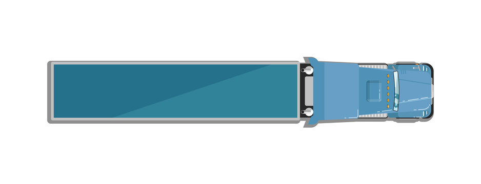 Commercial semi truck isolated top view icon. Commercial van, modern lorry car, freight transport side view vector illustration.