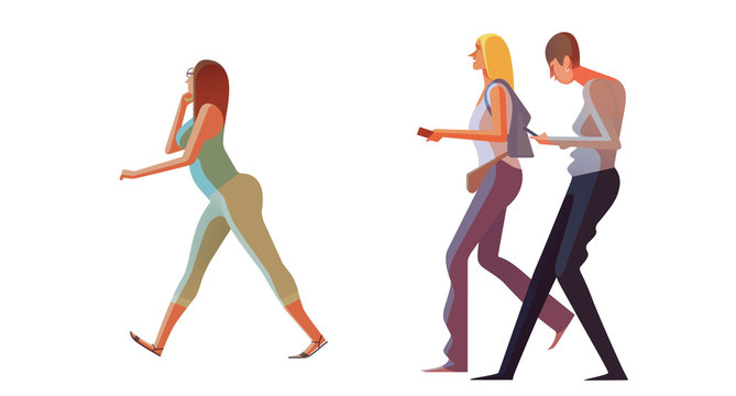Women Walking with Cellphones