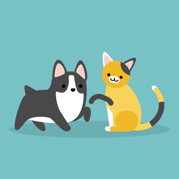 Cat And Dog Flat Editable Vector Illustration, Clip Art