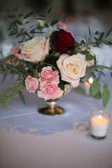 Elegant Wedding Decor Beautiful Pink, White, and Red Roses Centerpiece