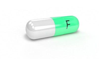 Pill F isolated on the white, 3d render