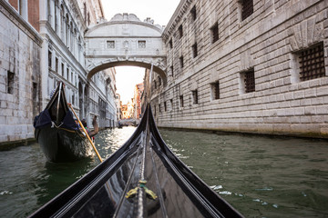 Fototapeta na wymiar View from a gondola in Venice, Italy