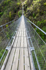 The suspension bridge over the valley at Semerntina, Switzerland