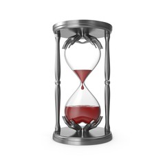 Hourglass 3d rendering with red liquid instead sand isolated on white background