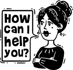 Comic woman says how can i help you