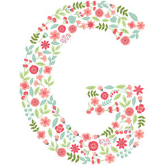 1033950 Vector floral letter G. Vector floral abc. English floral alphabet. Font vector illustration.