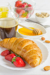 set of healthy ingredients for breakfast on white background. Selective focus