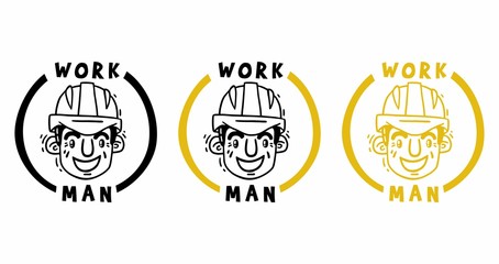Head working man in safety helmet logo set