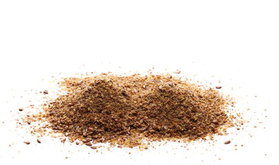 Crushed flaxseed isolated on white background

