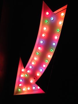 arrow sign neon vegas fairground bulb carnival circus style arrow sign pointing at night neon bulbs  stock, photo, photograph, image, picture, 