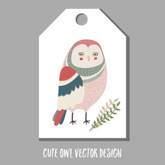 Cute vector tag with owl.