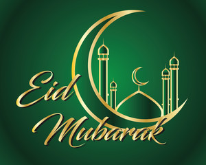 golden eid mubarak with moon illustration