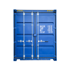 Closed blue standard shipping cargo container