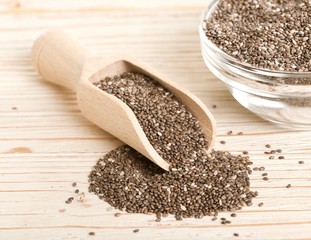 chia seeds on wooden background