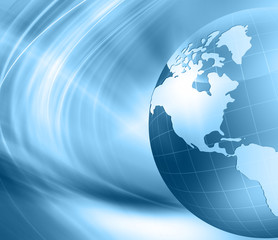 Best Internet Concept of global business. Globe, glowing lines on technological background. Wi-Fi, rays, symbols Internet, 3D illustration