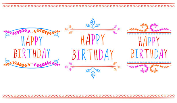 HAPPY BIRTHDAY card templates.. VECTOR labels. Multicolor letters on white.