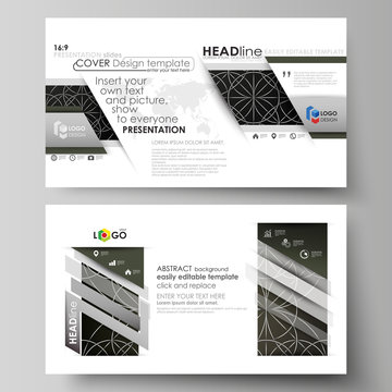Business templates in HD format for presentation slides. Easy editable vector layouts in flat design. Celtic pattern. Abstract ornament, geometric vintage texture, medieval classic ethnic style.