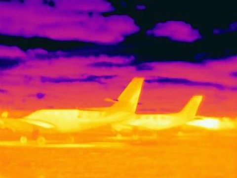 Thermal image of airplane