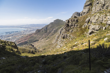Hiking up the table mountain on hot day in Cape Town