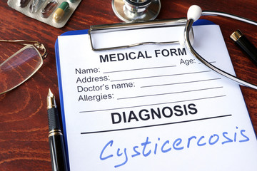 Medical form with diagnosis Cysticercosis in a hospital.