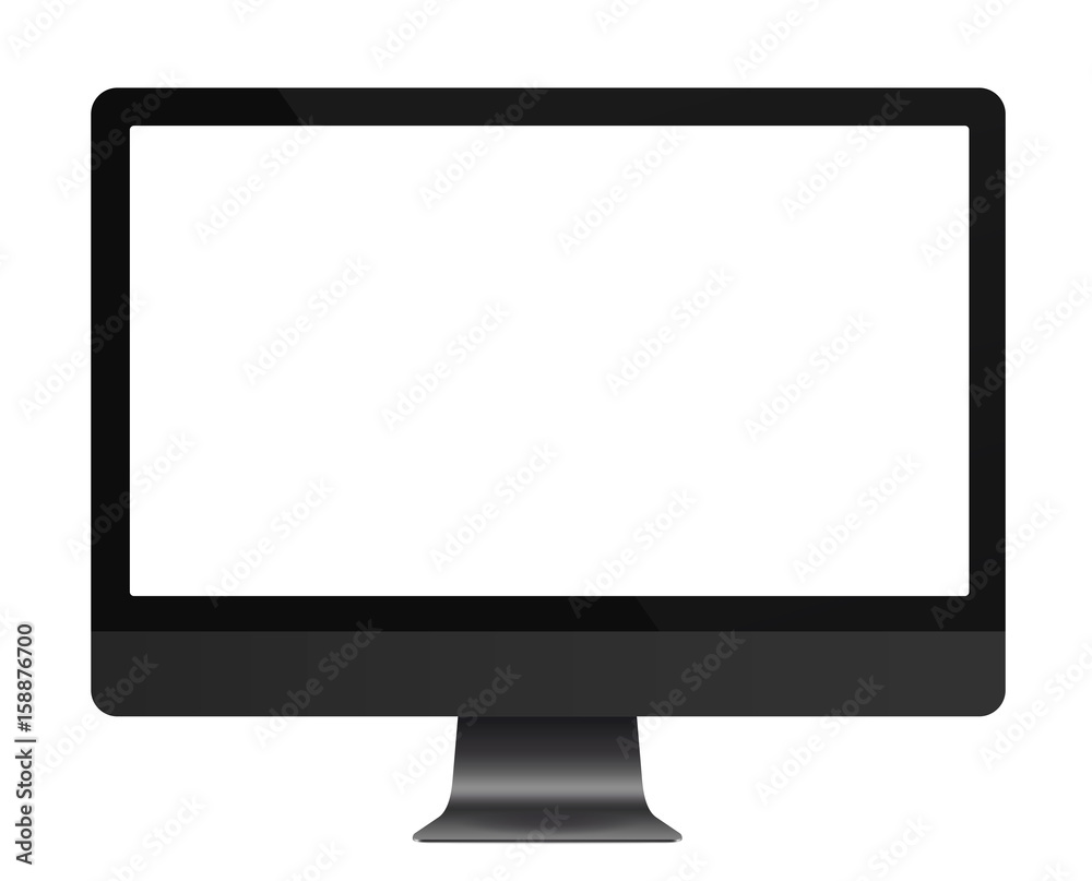 Poster computer dark grey display with blank white screen isolated. vector illustration.