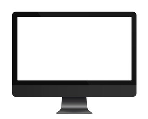 Computer dark grey display with blank white screen isolated. Vector illustration. - obrazy, fototapety, plakaty