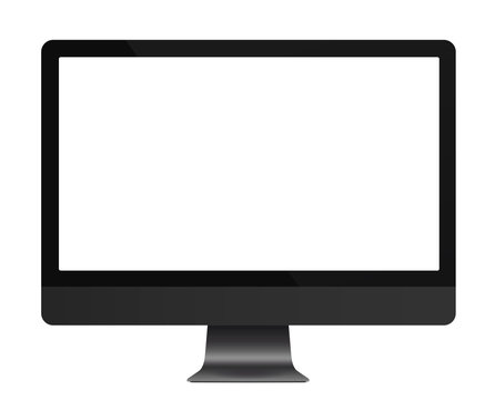 Computer dark grey display with blank white screen isolated. Vector illustration.