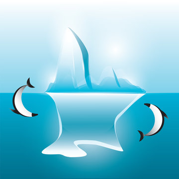 Travel Poster. Iceberg sea dolphin gently blue background art creative modern abstract vector illustration minimalism