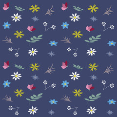 Pattern wild flowers small on a blue background art abstract creative vector