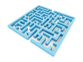 3d rendering blue maze on white background