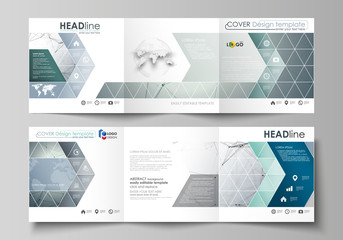 Business templates for tri fold square design brochures. Leaflet cover, vector layout. Genetic and chemical compounds. Atom, DNA and neurons. Medicine, chemistry, science concept. Geometric background