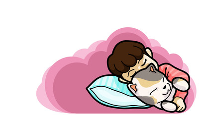 Goodnight and sweetdream ,vector illustration kid sleep with them pet cartoon style.