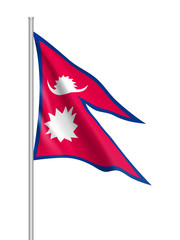 Waving flag of Nepal. Illustration of Asian country flag on flagpole. Vector 3d icon isolated on white background