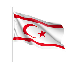 Waving flag of Northern Cyprus. Illustration of Asian country flag on flagpole. Vector 3d icon isolated on white background