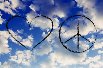 peace and love heart symbol on sky