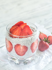 Chia seed puddings with strawberry slices