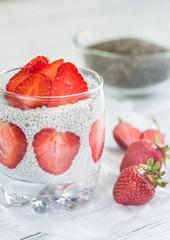 Chia seed puddings with strawberry slices