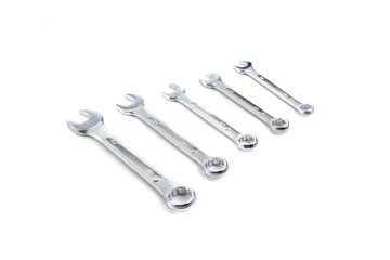 A set of metal spanners isolated on white