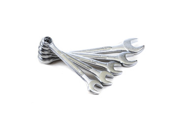 A set of metal spanners isolated on white