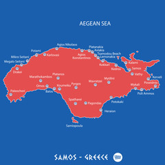 island of samos in greece red map illustration