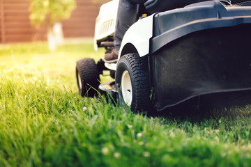 Garden maintainance details - close up view of grass mower