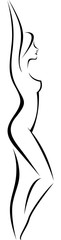 Linear Silhouette of a slim naked woman in profile
