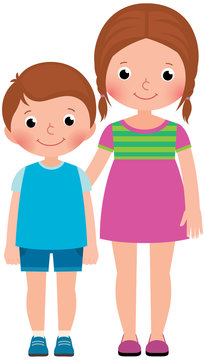 Children brother and sister stand in full length vector cartoon illustration Stock Vector | Adobe Stock Children brother and sister stand in full length vector cartoon illustration Stock Vector | Adobe Stock