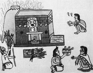 Aztec steam bath - temazcal (from Codex Magliabecchi, 16th century)  - 158887104