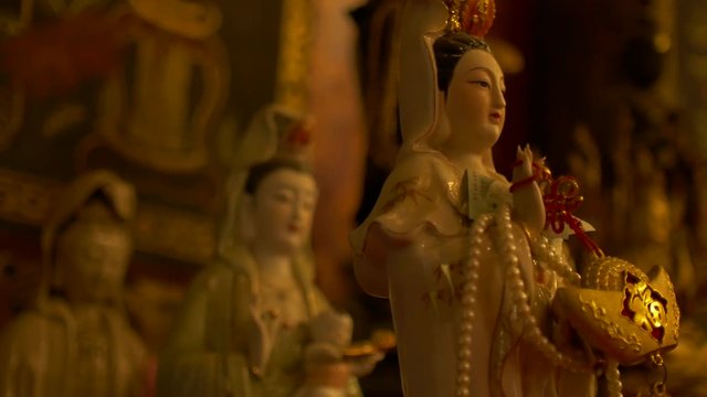 Guanyin or Guan Yin East  Asian bodhisattva Statue in Temple at Wat Phanan Choeng temple,Phra Nakhon Si Ayutthaya, Thailand, World Heritage Site , Public place,