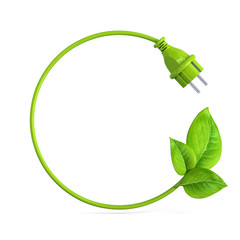 Green power plug circle with leaves