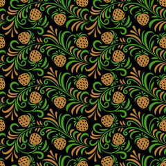 Floral seamless pattern in traditional russian style. Khokhloma painting. Vector Illustration